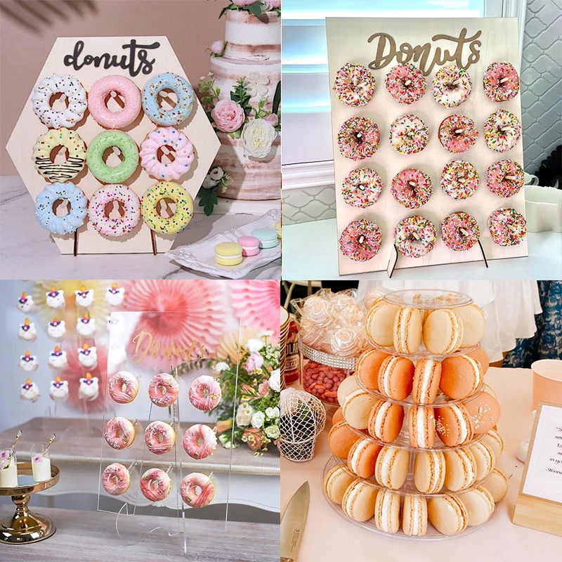 Wooden/Plastic Reusable Doughnut Board Donut/Macaron Display Stand Cupcake Dessert Holder for Wedding Baby Shower Birthday Decor