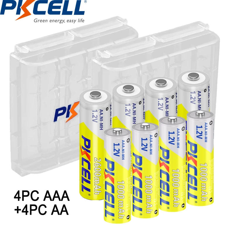 (8 шт. в упаковке) 4 AAA 1000 мАч и AA 2600 1 2 Ni-MH AA/AAA перезаряжаемые батареи для фонарика