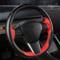 handmade diy car steering wheel cover for tesla model x 2016 2017 modle s 2014 2018 interior auto accessories%ef%bc%88 red spell black%ef%bc%89