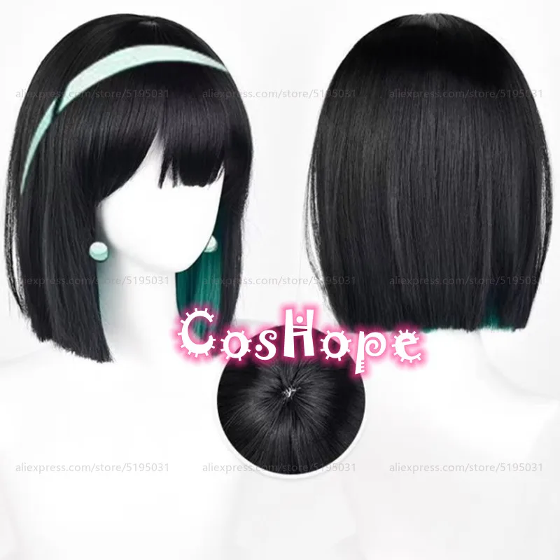 Парик для косплея Sua 30 см короткий черный зеленый смешанный парик аниме парики