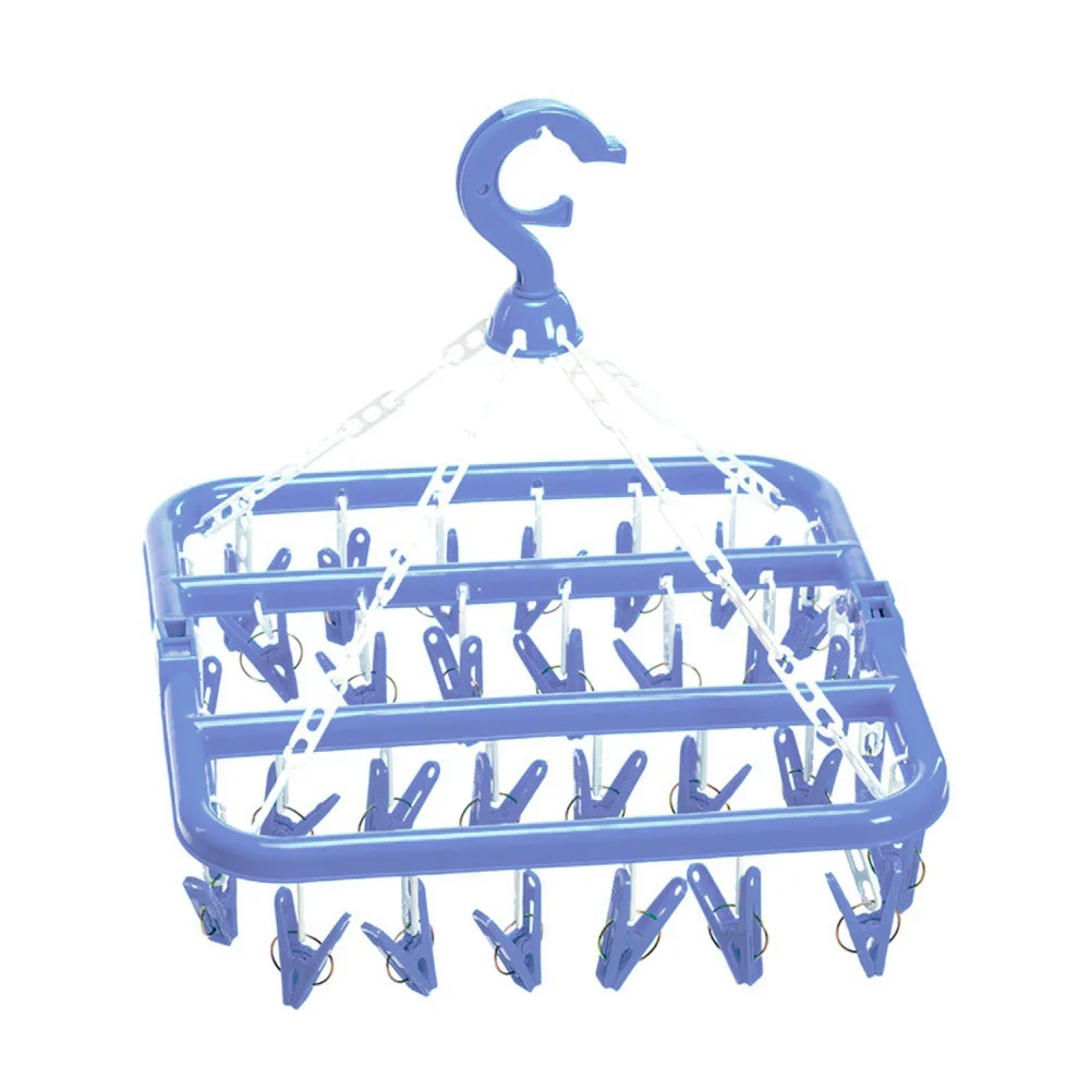 

Foldable Clip and Drip Socks Drying Rack Durable Laundry Drying Hanger Rack Clothes Hangers with 32 Clips Random Color