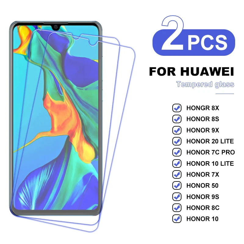 

2pcs Tempered Glass For Huawei Honor 8X 8S 9X 7C Pro 50 9S 8C 10 Honor 10 Lite 20 Lite Protective Glass Screen Glass Film