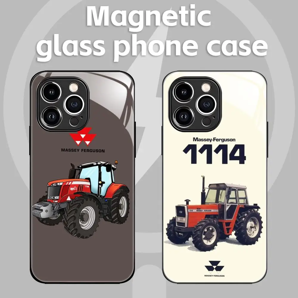 Фото Чехол для телефона с изображением трактора Massey Ferguson для iPhone 18 17 16 15 14 13 12 11 Plus Mini Pro Max, стеклянный магнитный чехол. №1