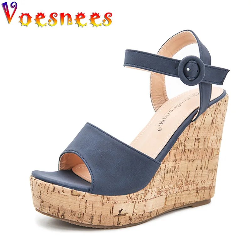 

New Women Platform Sandals Summer Buckle Strap Thick Bottom Shoes Casual Ladies Wedges Heels Plus Size Matte Finish Roman Pumps