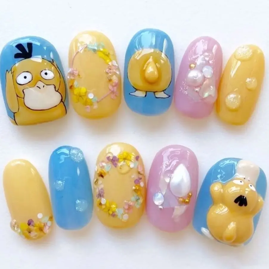 

Hand-Painted Removable Handmade Nail Psyduck Hand-Painted Nail Nail Tip