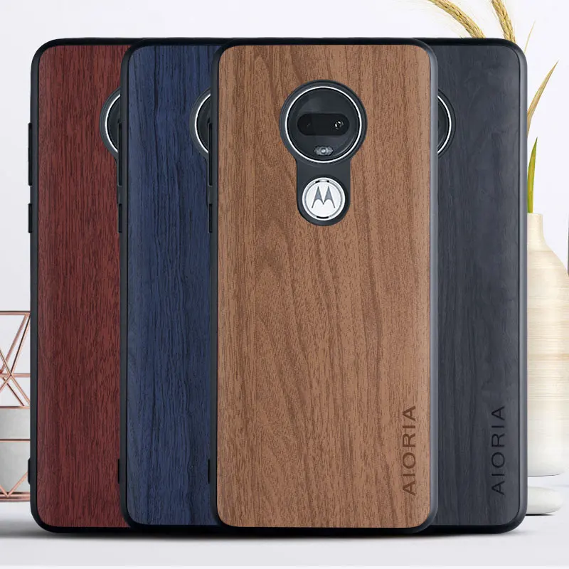 

WoodLike case for Motorola Moto G7 Plus coque fundas covers for G6 Plus G8 Play One Macro Soft TPU with PU leather skins