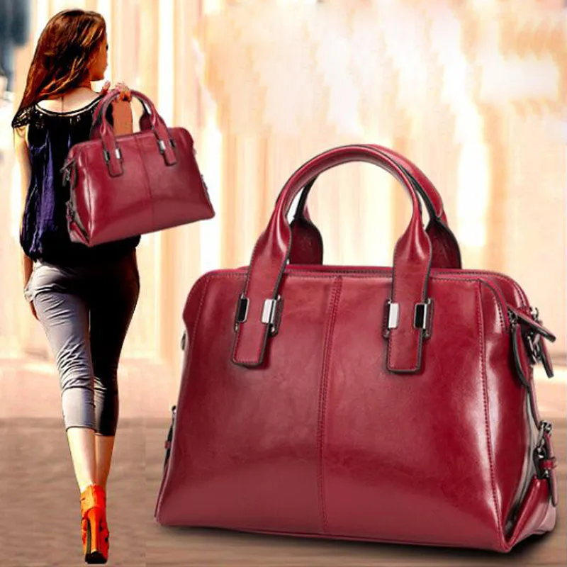 Oil Wax Leather Ladies HandBags Women Genuine Leather bags Totes Messenger Bags Hign Quality Designer Luxury Brand Bag