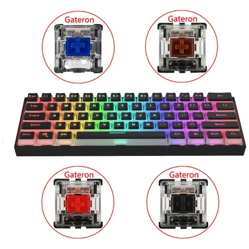 

Type-C RGB LED Backlit Wired Mini Mechanical Keyboard 61 Keys Gateron Switchs Dropshipping