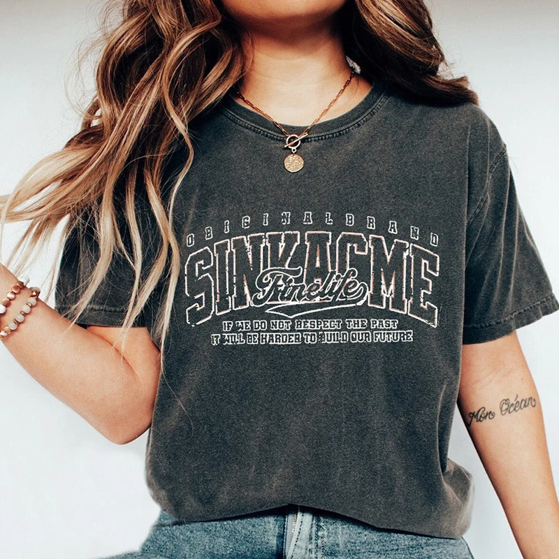 Женская Винтажная футболка в стиле Харадзюку черная Повседневная хип-хоп с