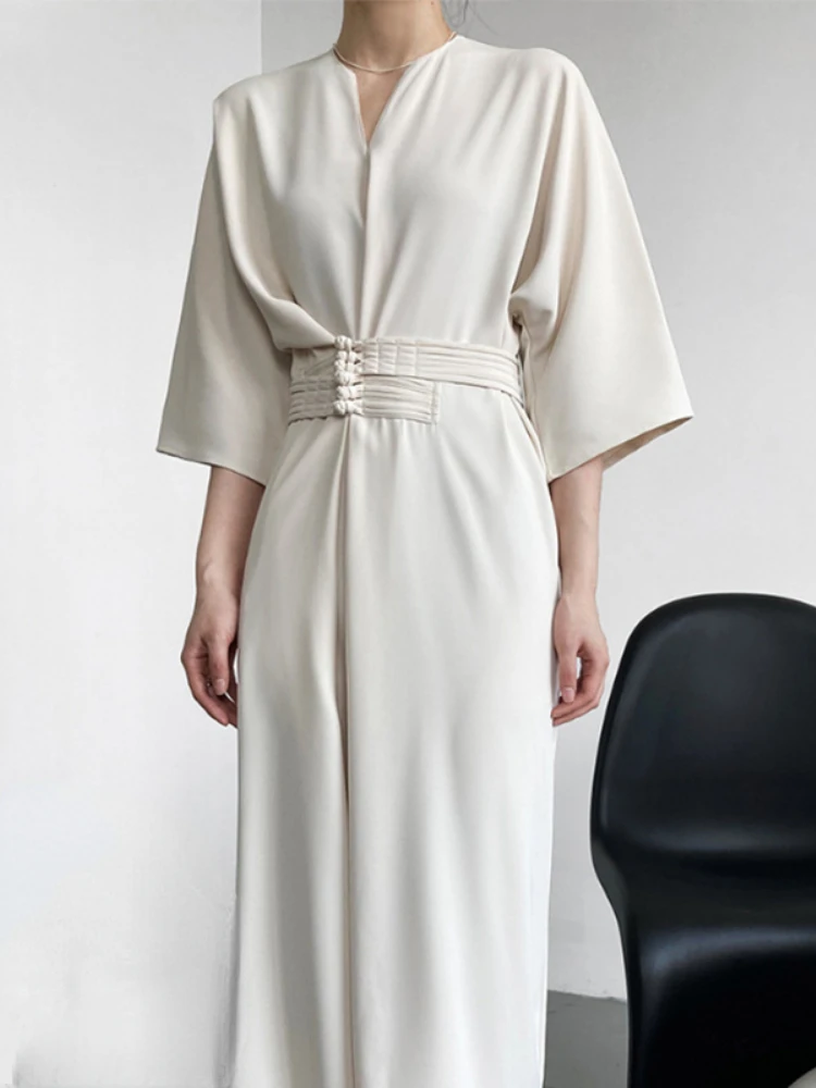 

Женское элегантное свободное платье макси с рукавом до локтя, однотонное черное платье с V-образным вырезом и высокой талией, женское повседневное офисное платье 2023