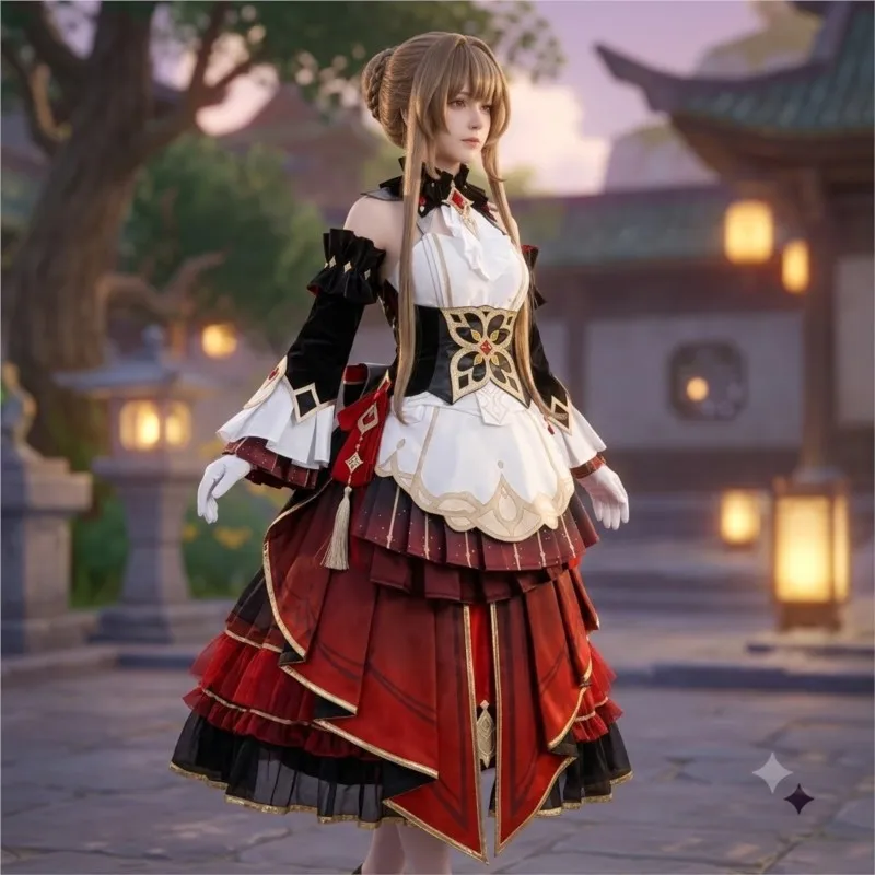Фото Костюм для косплея Sandrone Marionette Genshin Impact: нарядное платье Лолиты в красно-белых тонах с париком для женщин, на Хэллоуин, Рождество, карнавал, мероприятия №1
