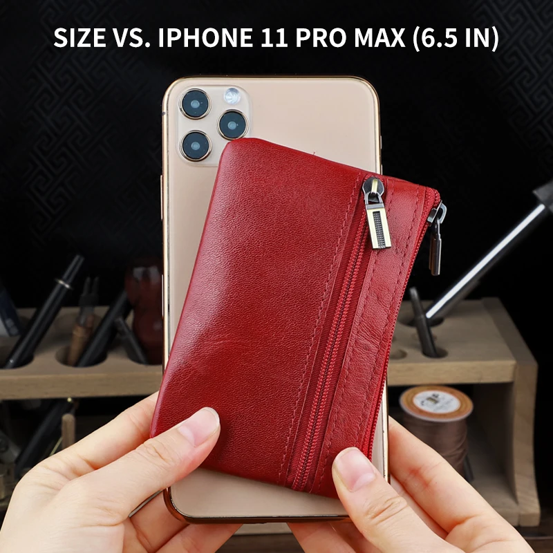 Mini Wallet Genuine Leather Double Zipper Coin Purse Multifunctional Small Coin Credit Card Key Ring Wallet Storage Pocket Women