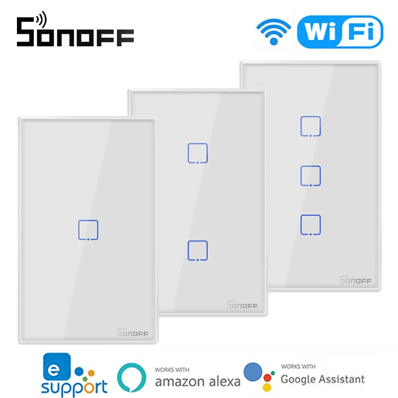 

SONOFF T0 T1 T2 T3 US EU RF Wifi Smart Wall Light Switch 1/2/3 Gang Timer EWelink APP Control Works With Alexa Google Home IFTTT