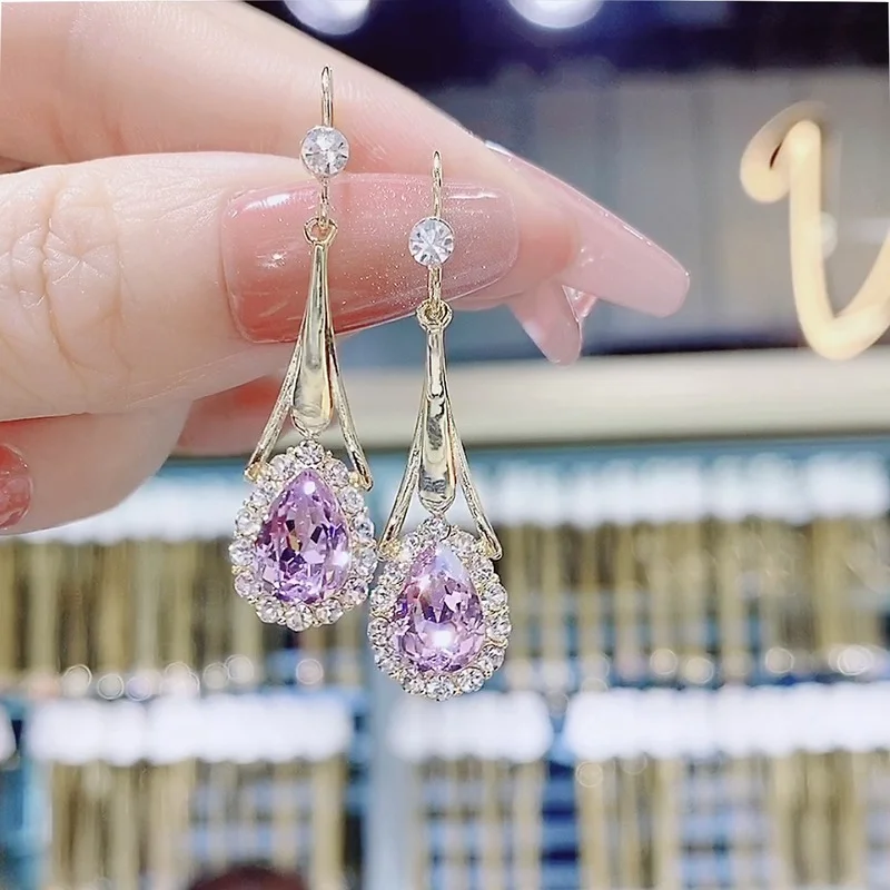 

Crystal Drop Dangle Earrings for Women Korea Exquisite Temperament Wedding Jewelry Earrings Valentines Day Gift Pendientes Mujer