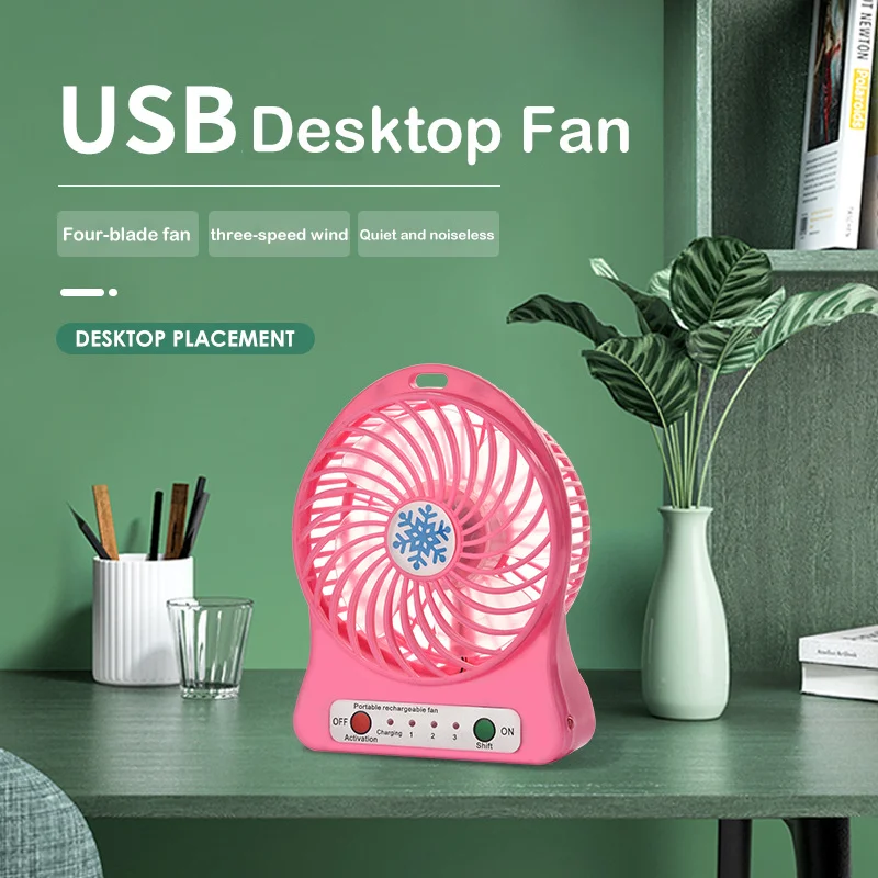 USB/Battery Desktop Mini Fan Multifunction Rechargeable Snowflake Fan Mute Large Wind Fan Portable Handheld Fan With Night Light
