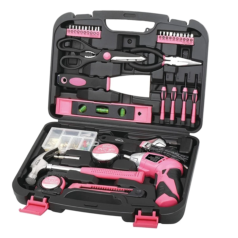 

2023 New 135 Piece Household Tool Kit Pink with Pivoting Dual-Angle 3.6 V Lithium-Ion Cordless Screwdriver