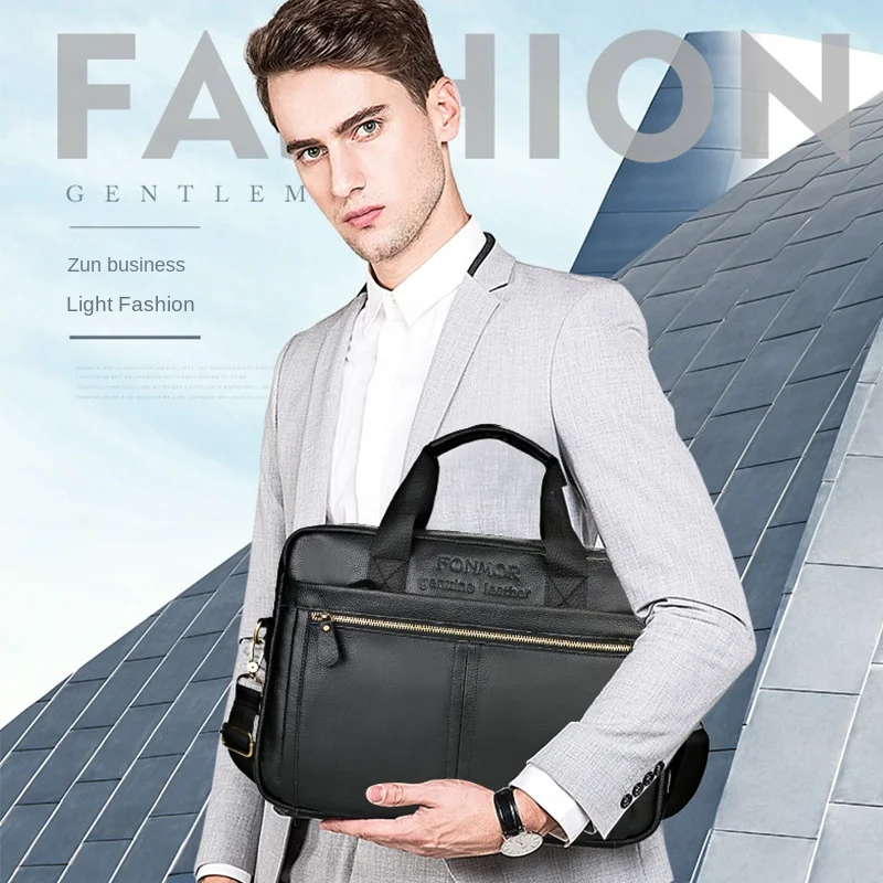 Men's Bag Genuine Leather Men's Briefcase for 15 Inch Laptop A4 Document Business Laptop Bag Crossbody Shoulder Bag Work Package