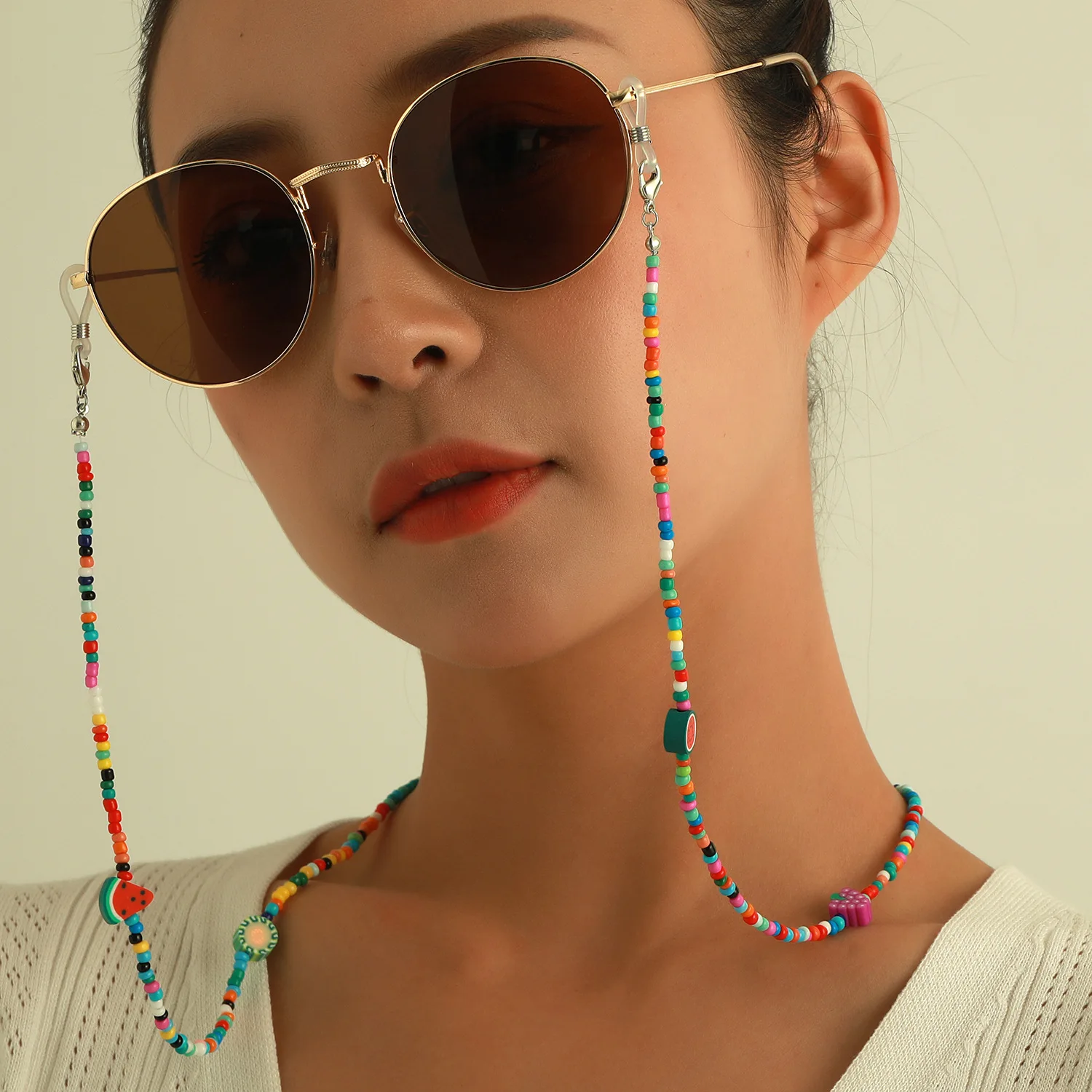 

Fashion Accessories Multi-element Fruit Shape Rice Beads Glasses Chain Dazzle Color Mask Anti-skid Rope