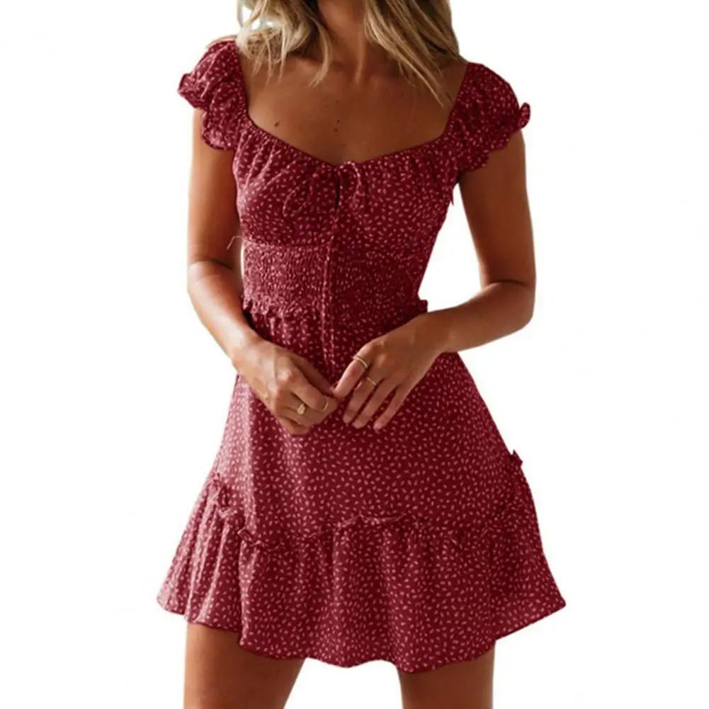 Мини-платье с эластичными манжетвечерние, вечернее платье, летнее модное женское платье с оборками для девочек