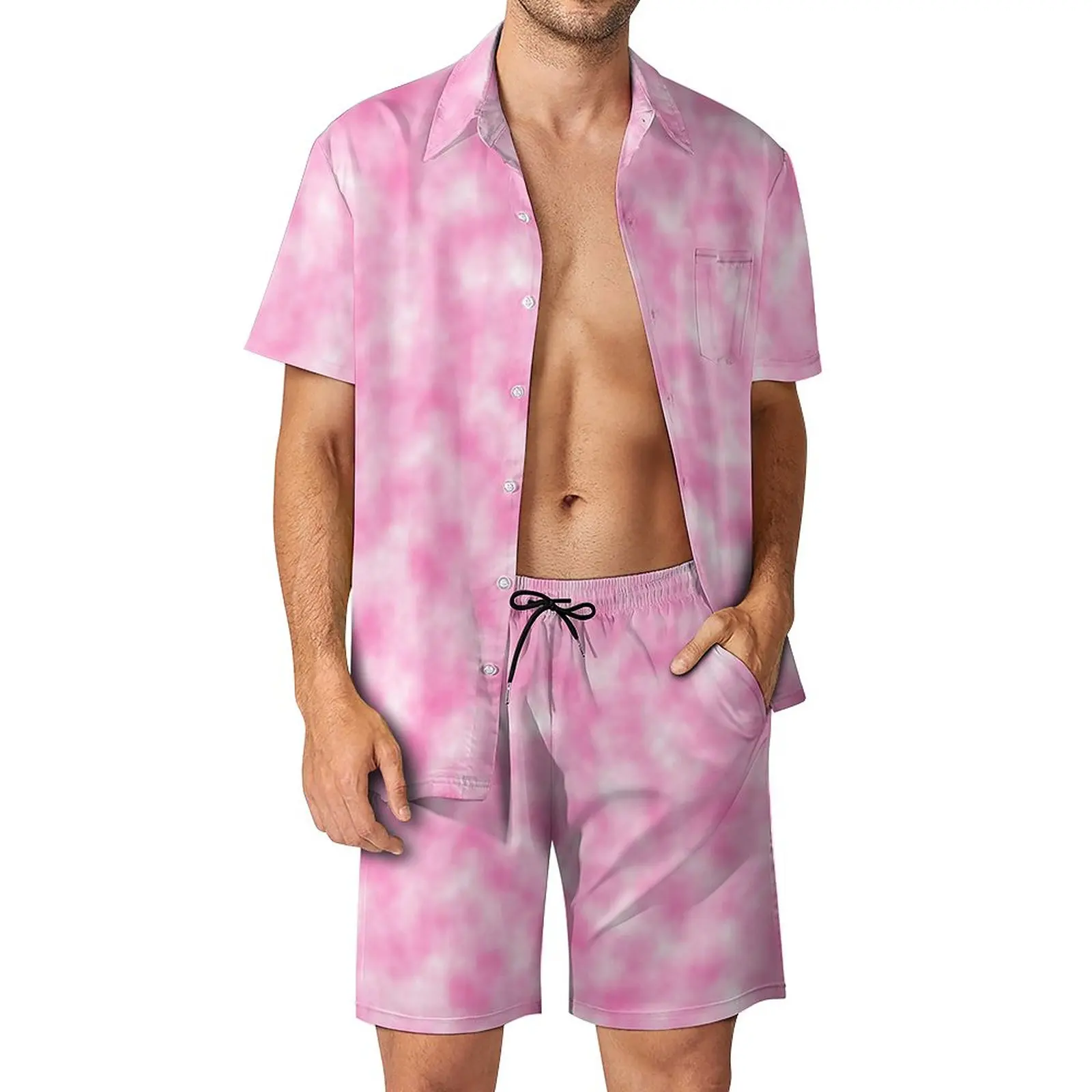 

Pink And White Tie Dye Men Sets Marble Print Casual Shorts Beachwear Shirt Set Summer Streetwear Suit Short-Sleeved Oversize