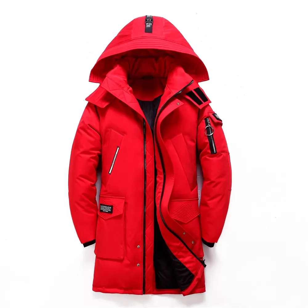2022New Winter New Men's Long White Duck Down Jacket Fashion Hooded Thick Warm Coat Male Big Red Blue Black Brand Clothes