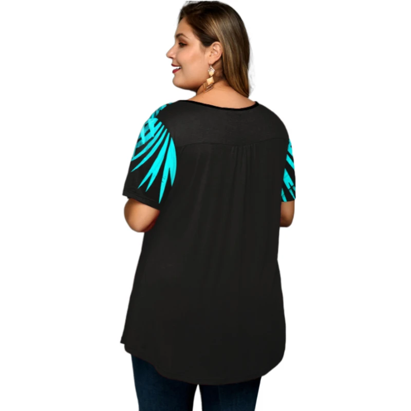 5XL Plus Size Women Clothing 2022 Summer Short Sleeve Floral Print Casual Ladies Tunics Tee Shirt Peplum Tops Big Women Clothes