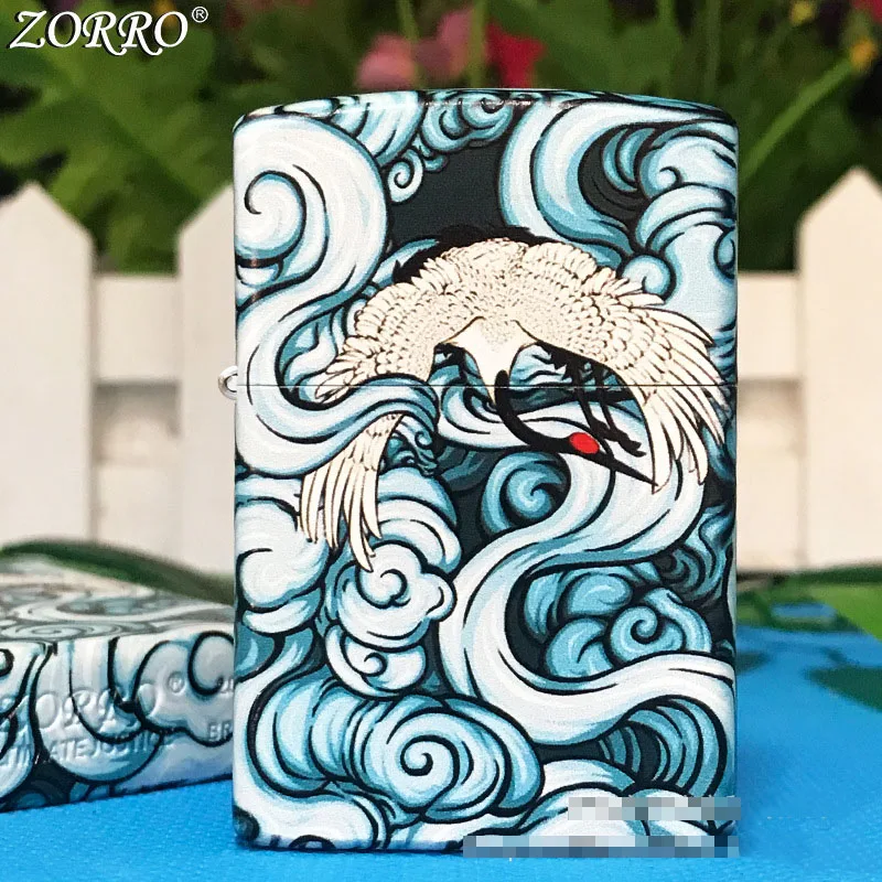

Authentic Zorro "Yipin Crane" Kerosene Lighter Pure Copper Color Printing National Fashion Personalized Creative Gift