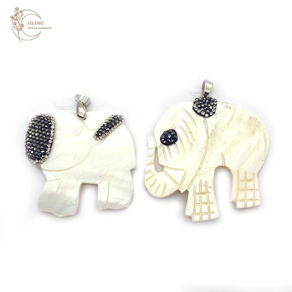

Elephant Shape White Freshwater Shell with Diamond Pendant Diy Charms for Jewelry Making Earrings Charm Necklace Pendant 1pcs