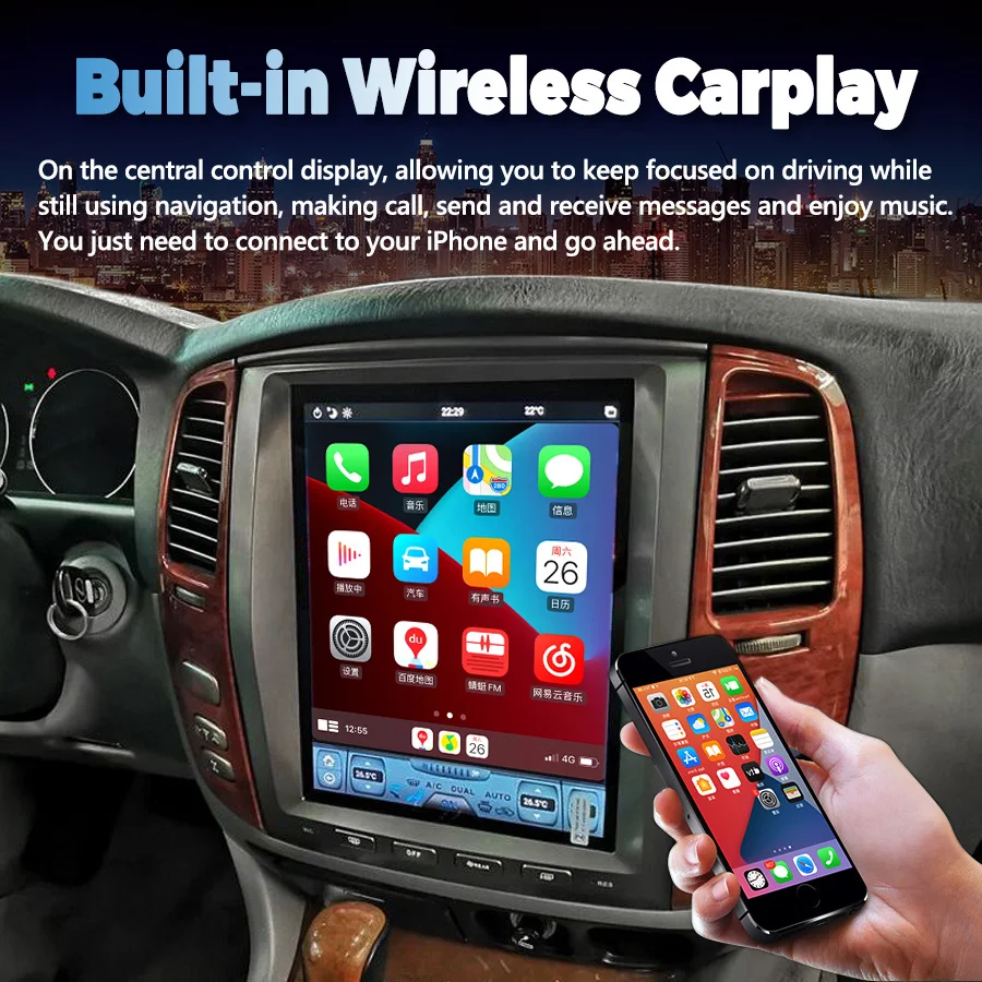 Автомагнитола Tesla Screen Android Radio с GPS, Carplay, мультимедиа-видеоплеером на 128 ГБ для Toyota Land Cruiser 100 2003 и Lexus LX470.