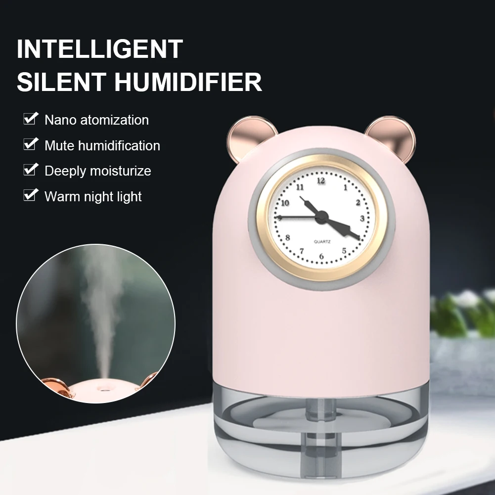 

Ultrasonic Air Humidifier Cute Cat Car Mist Maker with Clock Night Light USB Lamps House Office Spray Essential Oil Diffuser