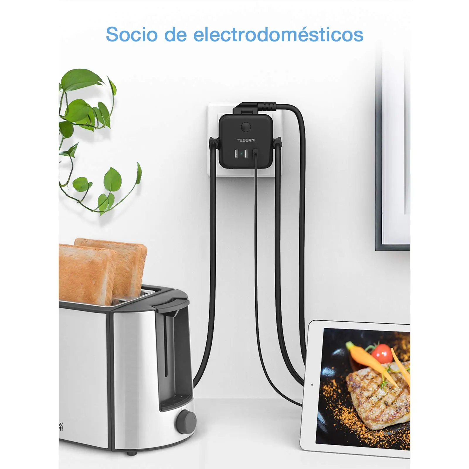 Дорожный USB-адаптер TESSAN с 3 розетками переменного тока USB-порта (2 4 А) и