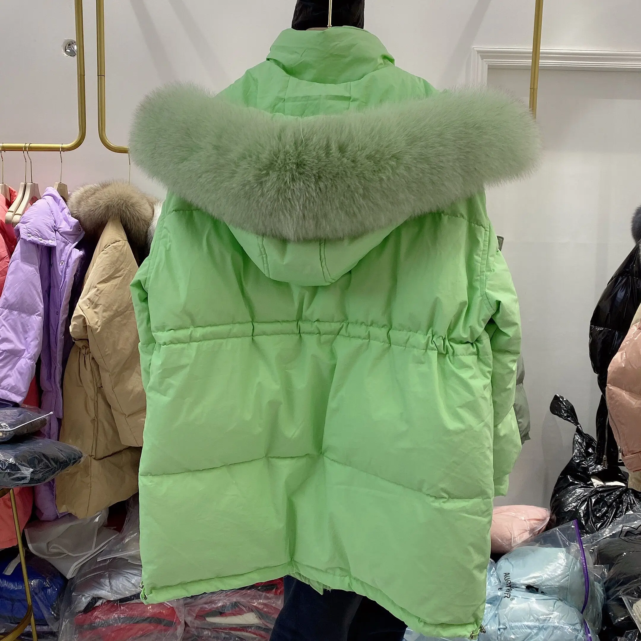 2022 Women Winter Duck Down Coat with Large Real Fox Fur Hood Puff Parkas High Street Cloth Outerwear Loose Thick Warm Oversized