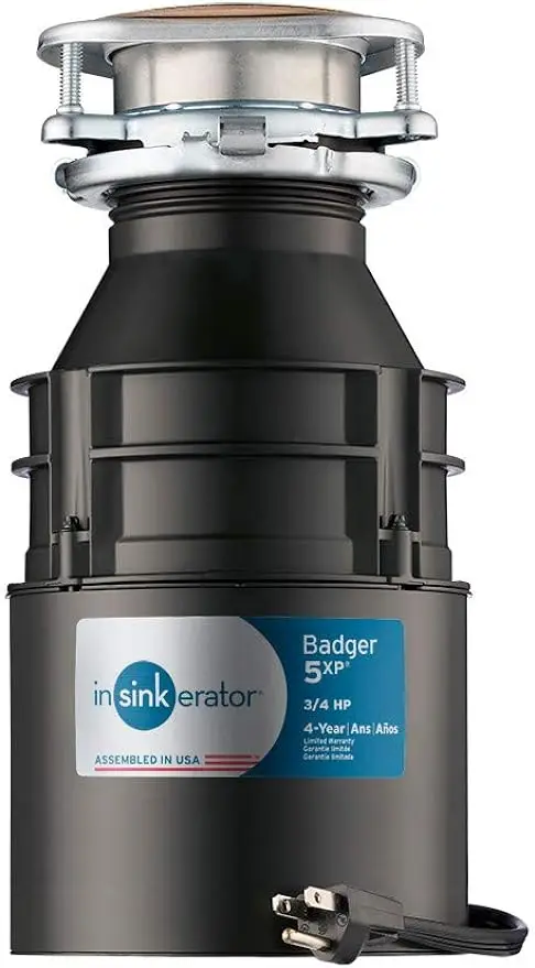 

InSinkErator Badger 5XP Garbage Disposal with Power Cord, Standard Series 3/4 HP Continuous Feed Food Waste Disposer, Badger