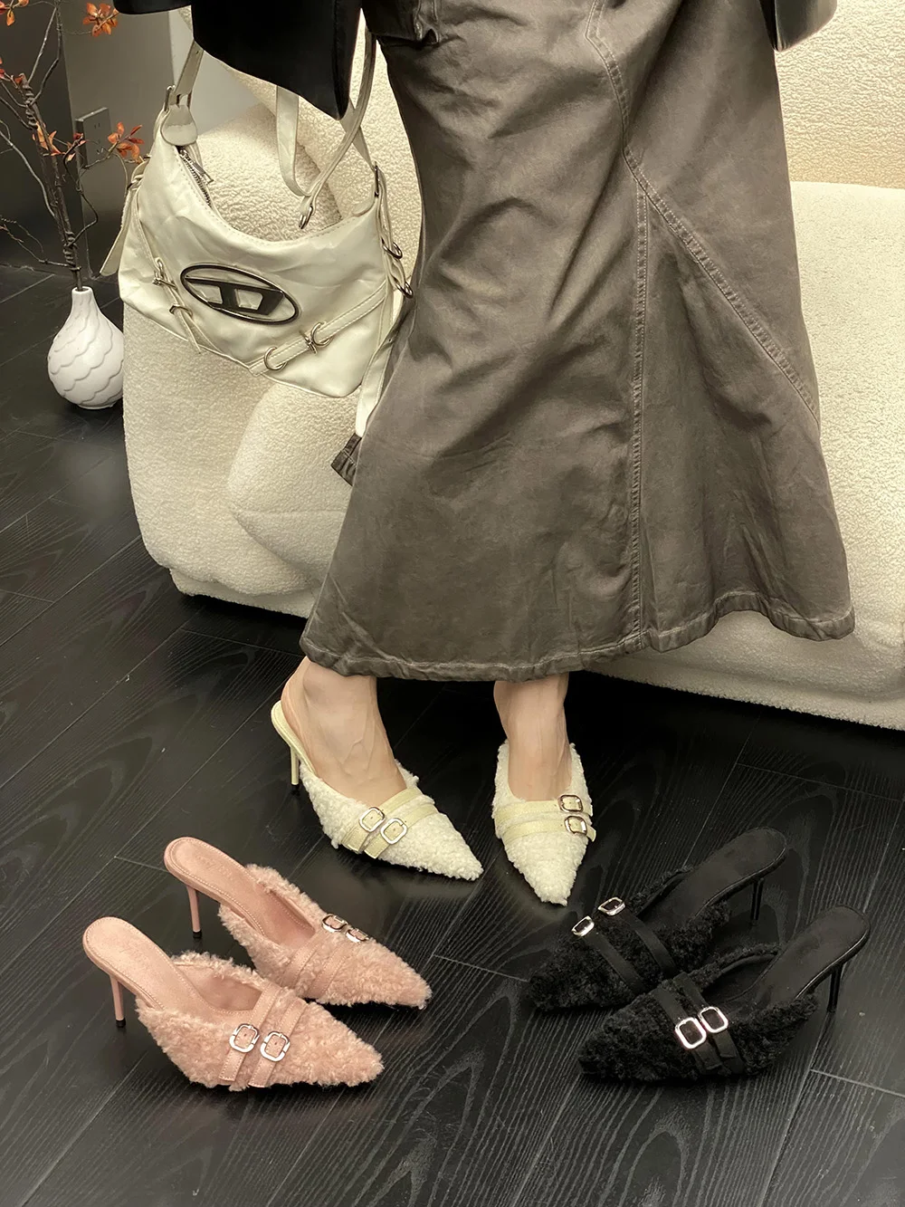 Мюли женские на тонком каблуке заостренный носок сланцы без застежки элегантные