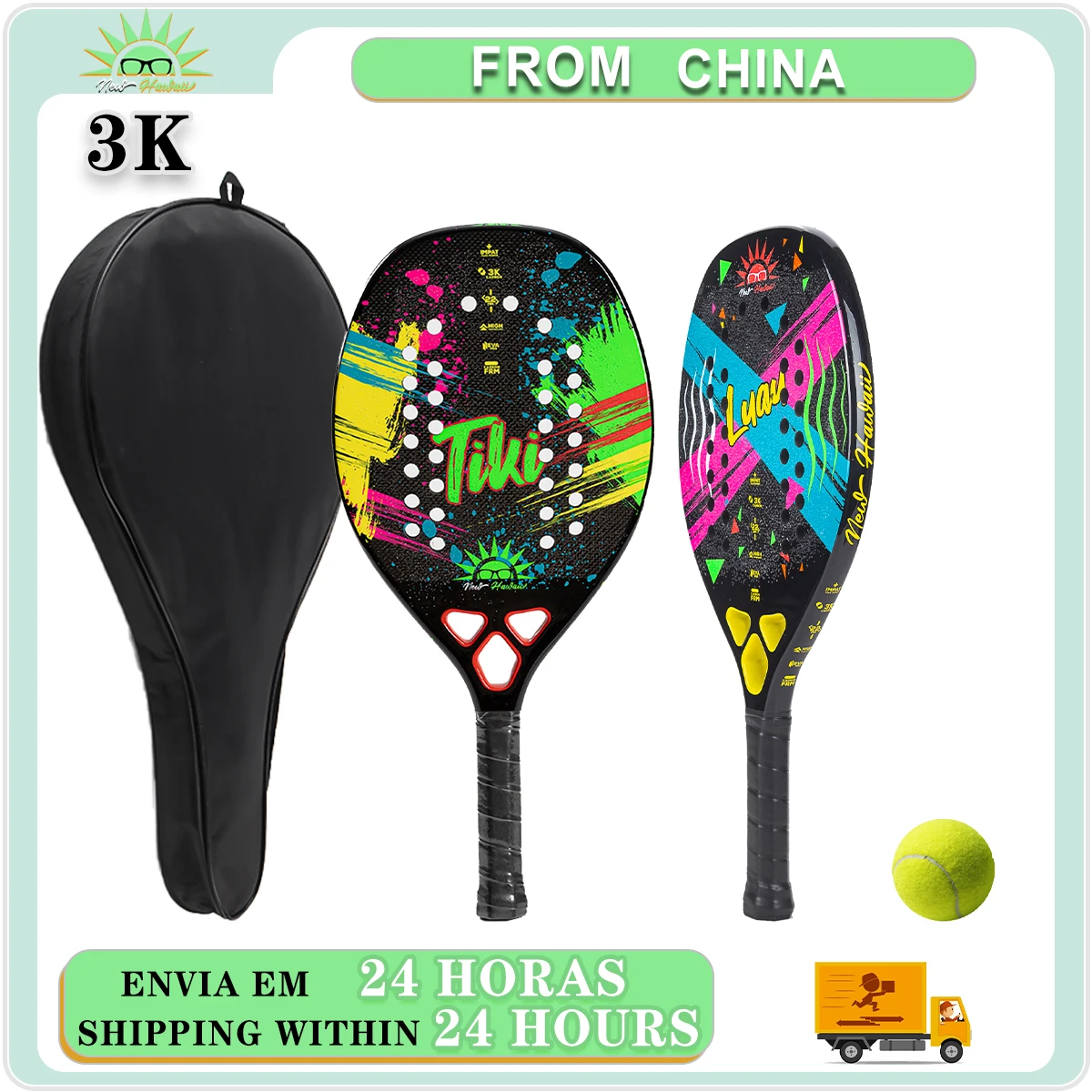 Beach Tennis Racket 100% 3K Carbon Fiber EVA Memory Foam
