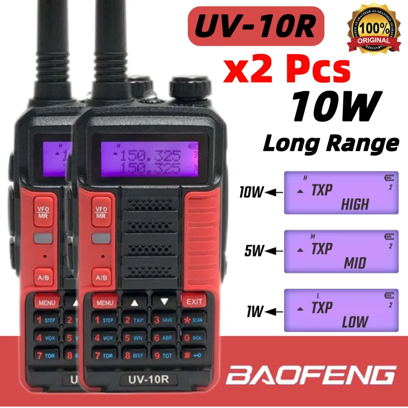 2Pcs BaoFeng UV-10R High Power 10W Walkie Talkie Handheld Transceiver Dual Band UHF VHF CB Ham Radio Long Range Two Way Radio