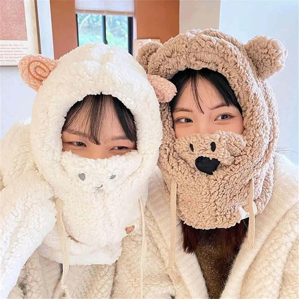 

Fashion Casual Cute Bear Ear Earflap Earmuff Plush Hat Scarf Windproof Caps Beanies Caps