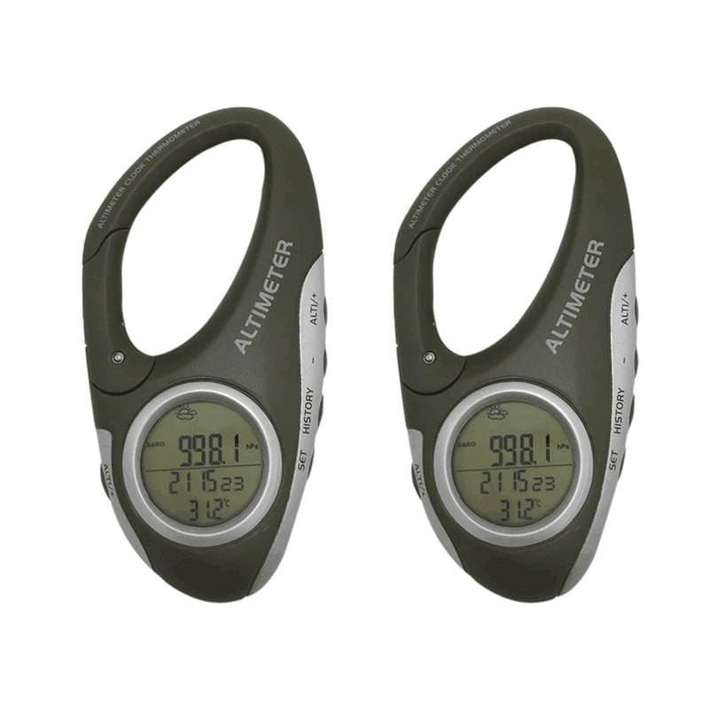 

2X Electronic Altimeter Carabiner Altimeter Handheld Thermometer Outdoor Fishing Weather Forecast Mode Meter Gadget