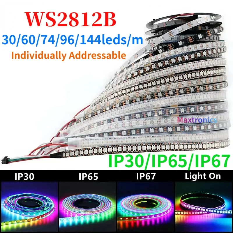 Умная Светодиодная лента WS2812B 1 м 5 10 в 30/60/74/96/144 светодиодов/м черная/белая