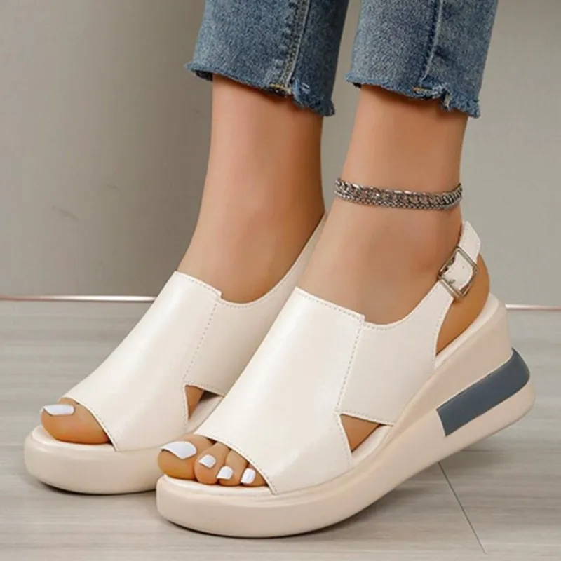 

Сандалии женские с открытым носком, Модные дышащие босоножки в стиле ретро, обувь на танкетке с пряжкой, лето 2023