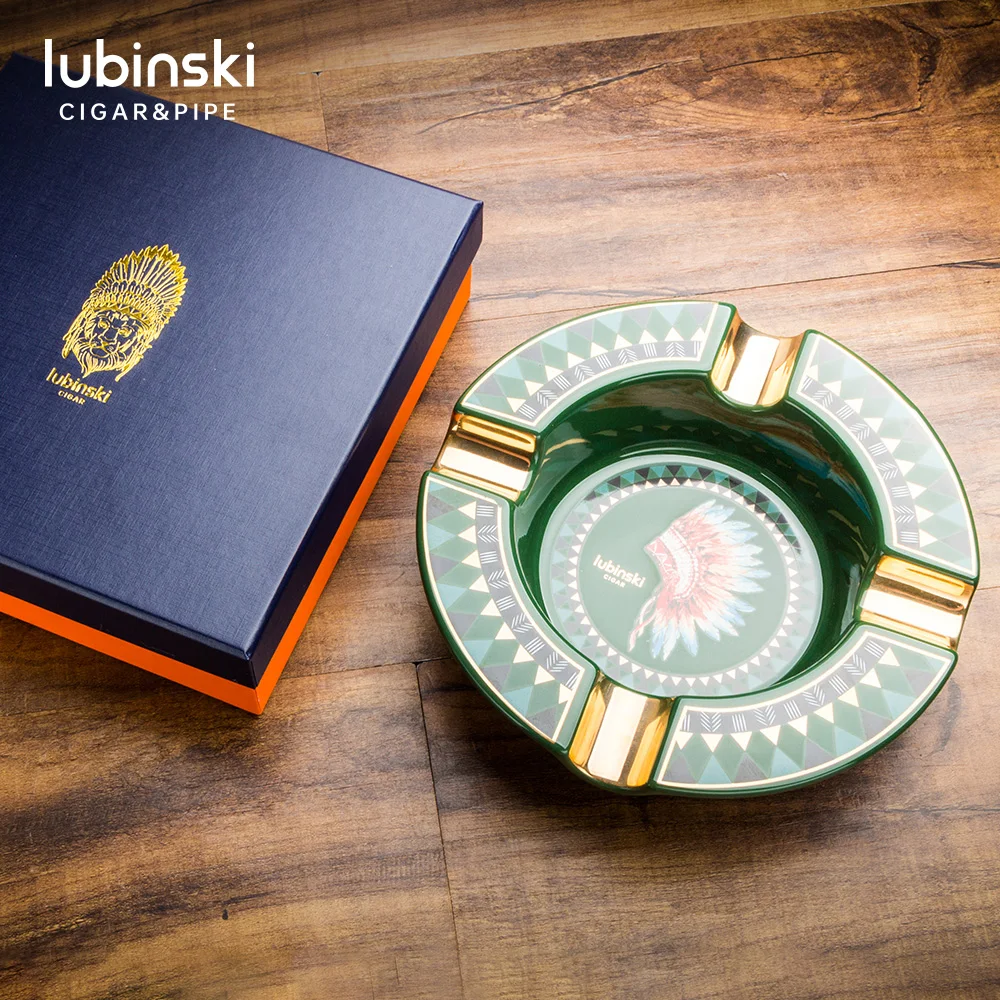LUBINSKI круглая керамика, большая емкость, индейские головные уборы, пепельница для сигар с подарочным набором (art.: 3920d21036232) - 3920d21036232
