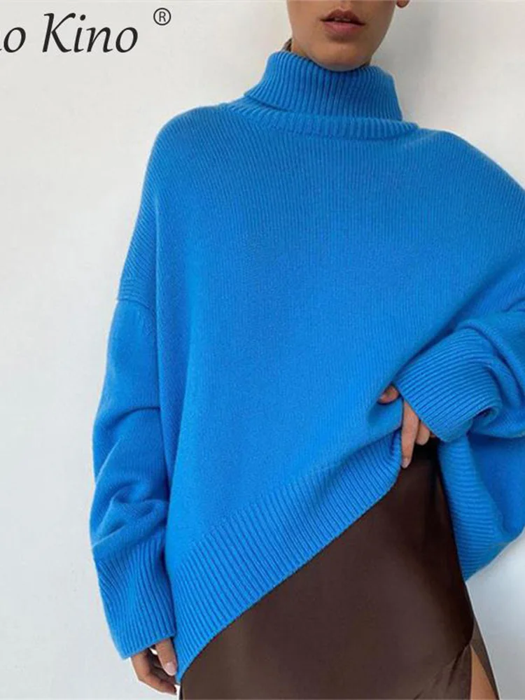 Вязаный женский свитер с высоким воротником большой размер длинный рукав