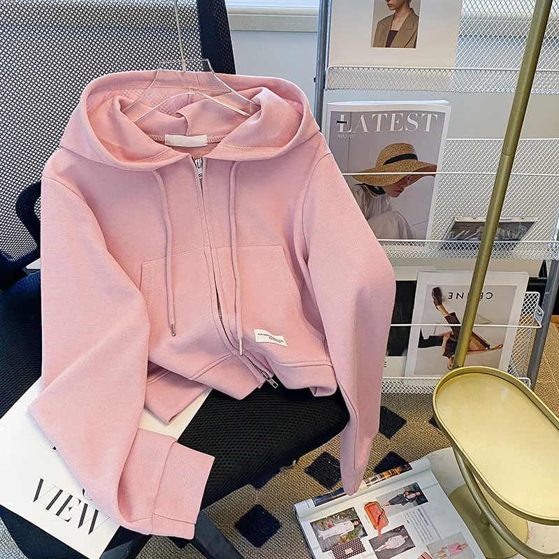 

Pink Y2k Kpop Hoodies Women Japanese Zip Up Sweatshirt Winter Streetwear Goth Vintage Korean Fashion Jacket Tops Hat Woman Hoody