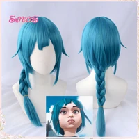 sunxxcos lol kid jinx baobao cosplay wigs with bangs blue long braid young jinx wigs for women heat resistant synthetic