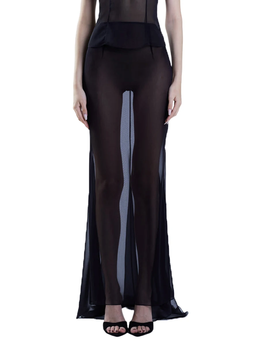 

Женское длинное платье YILEEGOO, однотонная сетчатая юбка с эластичным поясом, прозрачные Макси-юбки, гладкая Свободная юбка, платье