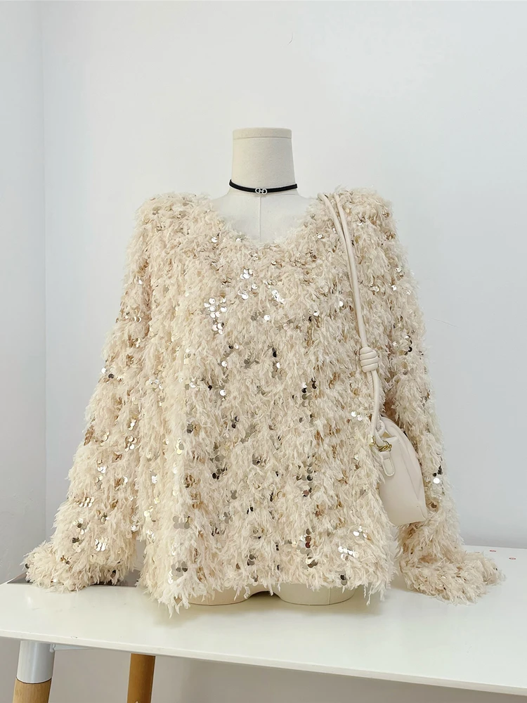 

Женский свитер с блестками dongdaemun, корейский элегантный трикотажный пуловер, Осень-зима 2023