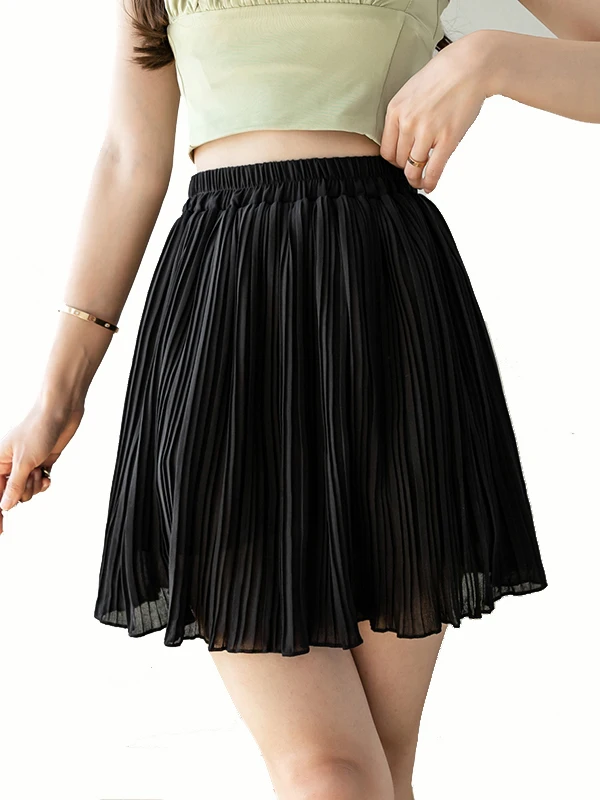 

Fashion Women's Elastic Waist Slim Pleated Short skirts A Line Summer Casual skirts S79
