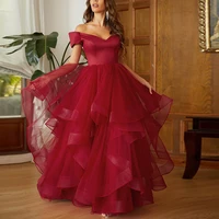 elegant burgundy long evening dresses off the shoulder organza ruffles a line princess formal prom party ball gowns customze