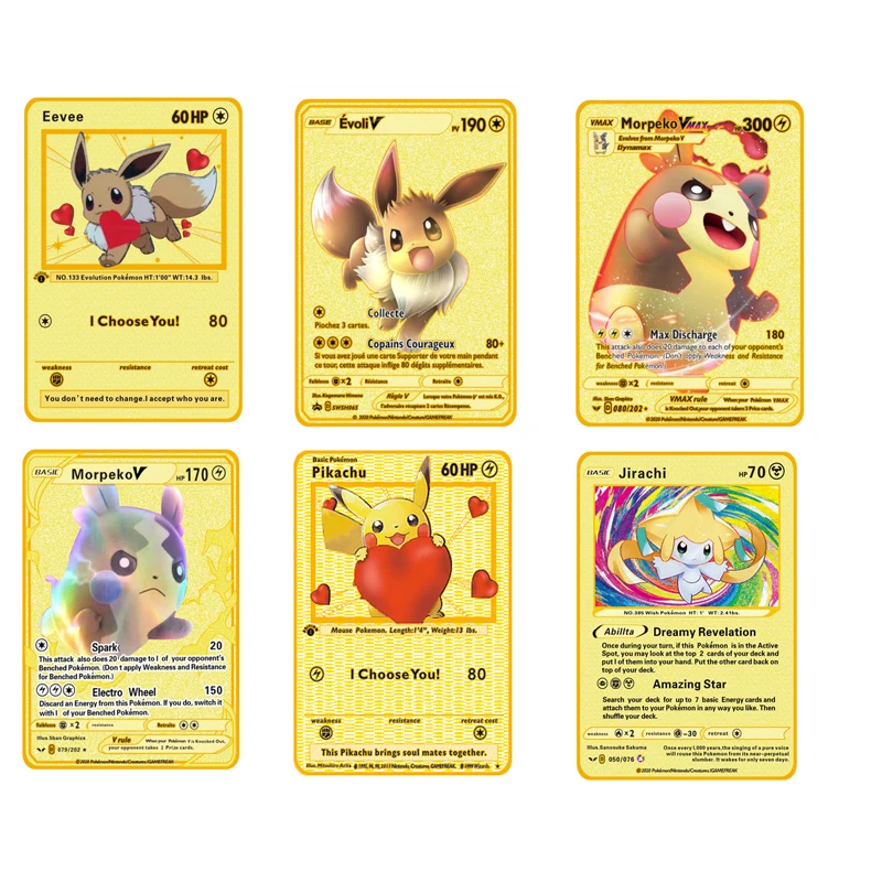 

Sell Well Pokemon Metal Card Original Cartoons Cute Style Elf Pikachu Eevee GX EX VMAX Collection Gold Card Hobby Toys Gifts