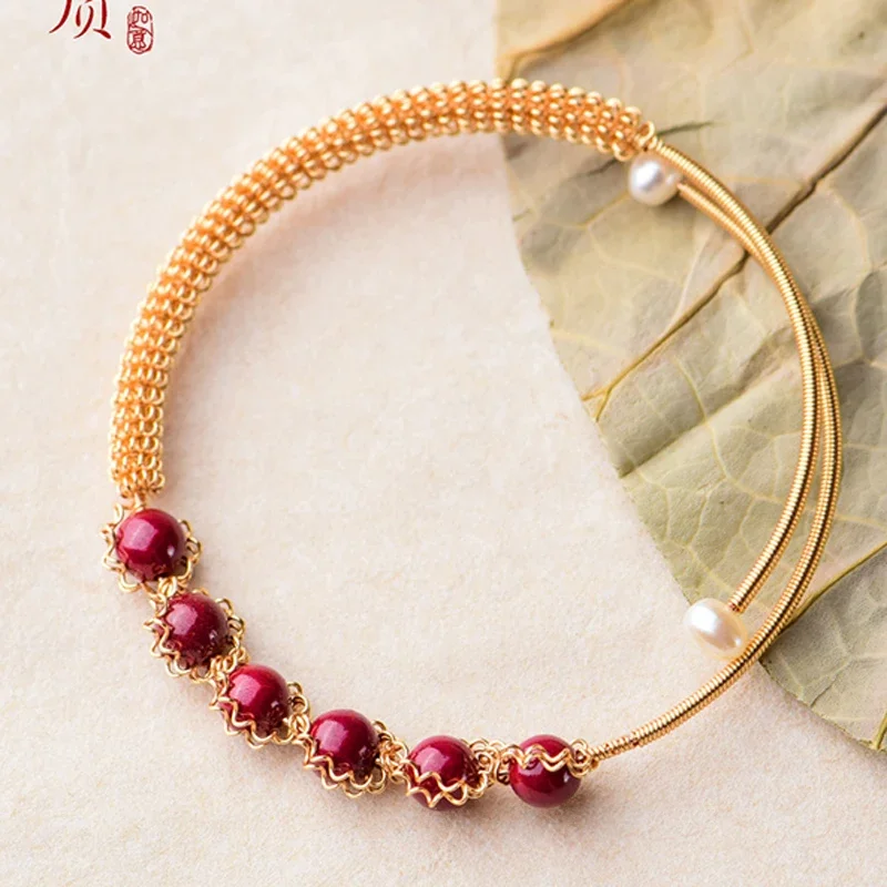 Новые браслеты из натуральной киновари 14 кг с белым жемчугом для женщин браслет